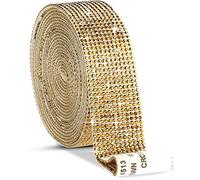 Ruban Auto-Adhésif Autocollant en StrassCristal Diamant Bling Sticker d’Emballage pour Rouleau de Ruban Adhésif d’Artisanat avec Strass de 2 mm (Doré, 1,06 Pouces x 3 Yards)