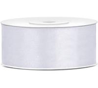 Ruban Blanc 2,5 Cm En Satin Double Face, Bobine Longueur 25 M Pour Décorations De Mariage, Cadeaux Des Époux, Baptême, Communion, Noël, Cartes De V?ux, Bouquet De Fleurs, Boîtes À Dragées