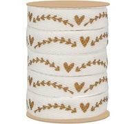 Ruban blanc et doré cœur végétal 1 cm x 5 m
