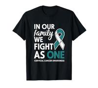 Ruban Bleu Sarcelle de Sensibilisation au Cancer du col de l'utérus « We Fight As One Family » T-Shirt