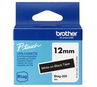 Ruban Brother Btag-335 12mm - Texte blanc sur fond noir - Dimensions 12mmx4 mètres - Convient pour PTN10, PTN20, PTN25BT