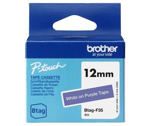Ruban Brother Btag-F35 12mm - Texte blanc sur fond violet - Dimensions 12mmx4 mètres - Convient pour PTN10, PTN20, PTN25BT