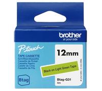 Ruban Brother Btag-G31 12mm - Texte noir sur fond vert - Dimensions 12mmx4 mètres - Convient pour PTN10, PTN20, PTN25BT