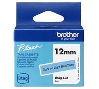 Ruban Brother Btag-L31 12mm - Texte noir sur fond bleu clair - Dimensions 12mmx4 mètres - Convient pour PTN10, PTN20, PTN25BT