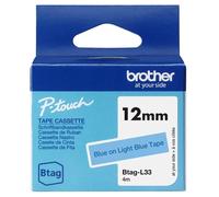 Ruban Brother Btag-L33 12mm - Texte bleu sur fond bleu clair - Dimensions 12mmx4 mètres - Convient pour PTN10, PTN20, PTN25BT