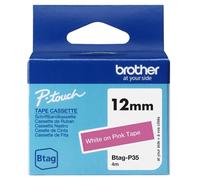 Ruban Brother Btag-P35 12mm - Texte blanc sur fond rose - Dimensions 12mmx4 mètres - Convient pour PTN10, PTN20, PTN25BT