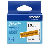 Ruban Brother Btag-T31 12mm - Texte noir sur fond orange - Dimensions 12mmx4 mètres - Convient pour PTN10, PTN20, PTN25BT