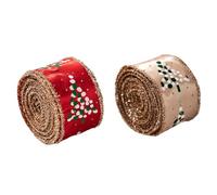Ruban Câblé De Noël - 2 Rouleaux Burlap Décoration De Bord Filaire Scintillant | 5 Cm / 1,97 Pouces D'artisanat Emballage Du Ruban De Tissu De Couronne | Pour Les Escaliers De Fête Window Garland Garl