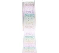 Ruban cadeau coloré "Happy Birthday" 40mm x 15m - Rubans de soie, décoration d'anniversaire, accessoires de fête en couleurs pastel