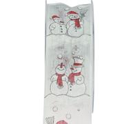Ruban cadeau Noël Bonhomme de neige hiver rouge blanc 40mm 15m - Ruban décoratif pour des idées DIY festives et des décorations de Noël