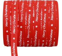 Ruban cadeau rouge Merry Christmas coton 10mm 100m - Durable, Biodégradable, Décoration de Noël