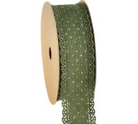 Ruban cadeau vert à pois dorés avec dentelle 38mm x 10m - Ruban décoratif pour mariage et emballage cadeau