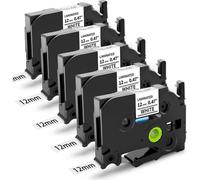 Ruban Cassette Compatible pour Brother P-touch TZe-231 TZe231 12mm 0,47 Cassette laminée noir sur blanc, Recharge pour Brother P-touch P-Touch H100LB D200 P750W, Pack de 5