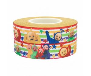 Ruban coloré inspiré des Teletubbies - 2 m x 22 mm - Ruban de fête arc-en-ciel pour décorations de gâteaux d'anniversaire, emballages cadeaux, nœuds, cordes de ballons, sacs de fête, travaux manuels