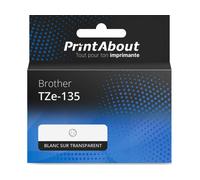 Ruban compatible Brother TZe-135 - (12 mm) - Blanc sur transparent