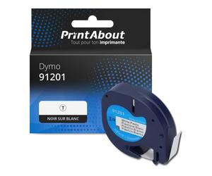 Ruban compatible Dymo 91201 (S0721610) - (12 mm) - Noir sur blanc