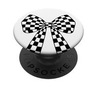 Ruban Coquette à Carreaux Noir et Blanc avec nœud Mignon PopSockets PopGrip Adhésif