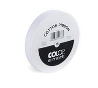 Ruban coton COLOP pour e-mark | Blanc | 15 mm x 25 m | Ruban personnalisable (1 pièce) en coton blanc. Idéal pour les mariages, le bricolage et les emballages cadeaux.