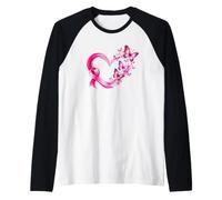 Ruban-Courage-Cœur Papillons Fuchsia Cancer du Sein Octobre Manche Raglan