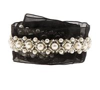 Ruban de broderie en dentelle avec perles de 0,9 m - Noir - 3 cm