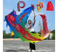 Ruban de danse du dragon, soie pour la danse, Ensemble de banderoles de danse du dragon, ruban de lancer de dragon chinois tournant et secouant avec tête de dragon en acier, dragon de fitness carré de