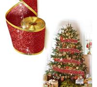Ruban de décoration de sapin de Noël rouge, ruban à paillettes pour sapin de Noël, parfait pour sapin de Noël, guirlande de nœuds, emballage cadeau.
