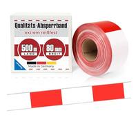 Ruban de délimitation - 500 m x 80 mm - Rouge et blanc - Imprimé d'un côté - Pour chantier, pompiers, police - Dans un carton - Extrêmement résistant à la déchirure - 35 microns - Ruban