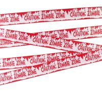 Ruban de délimitation 'Caution : Zombie Zone' décoration Halloween blanc-rouge 7,20m