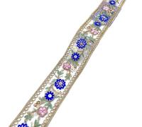 Ruban de dentelle brodé de fleurs, 5 mètres, for bricolage, couture, rideaux, nappes, accessoires de décoration(Deep blue)