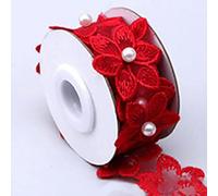 Ruban de dentelle brodé en perles de fleurs, garniture en perles, franges, tissu en dentelle, robe faite à la main, fournitures de couture, rouge, 3,5 x 50 cm