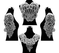 Ruban de Dentelle, Tissu en Dentelle - Lot de 4 Tissus de Luxe en Coton Blanc brodé de Fleurs en Maille for Robe de mariée, Appliques, vêtements, Couture, décoration - Blanc