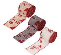 Ruban de fêtes de fêtes - Ensemble de ruban d'artisanat à point de toile de toile, 3 rouleaux décoration de Noël, dentelle décorative pour la fabrication de couronnes, faites-le vous-même décoration d