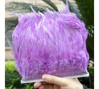 Ruban de garniture en plumes de coq de 1, 5 ou 10 m de long, 10 à 15 cm, plumes colorées, franges, accessoires de décoration pour robe de mariée, violet clair, 24 à 1 m