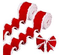 Ruban De Noël - 2 Pièces Rouge | Ruban De Jute Décoration Sapin De Noël - Pour Couronne, Guirlande, Bouquet, Gâteau, Table, Fête, Réunion Familiale Et Mariage