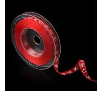 Ruban de Noël, 20 m x 1 cm Ruban de Flocon de Neige Ruban de Satin Joyeux Noël Ruban Filaire pour Travaux Manuels Emballage Cadeau Décoration de Noël(Rouge)