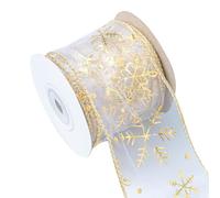 Ruban de Noël 6,3 cm Large avec Fil de Fer Pailleté - Flocon de Neige en Organza Transparent pour Emballage Cadeau, Couronne, Sapin, Artisanat - Tissu Décoratif