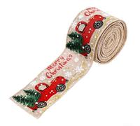Ruban de Noël avec bord métallique, ruban festif en lin pour décoration de sapin de Noël, couronne de vacances, décoration du Nouvel An, motif imprimé voiture (B)