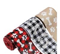 Ruban de Noël avec empreintes de pattes de chien et bords métalliques, 4,6 m de ruban en polyester pour nœuds floraux faits à la main et décoration de vacances