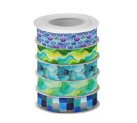 Ruban de Noël bleu marbré aquarelle, 1,50 cm | Ruban de Noël pour décoration de vacances, séparation facile des projets, arrangement motif par bobine