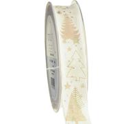 Ruban de Noël Crème Or Sapins, cadeau & décoration 25mm 15m