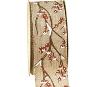 Ruban de Noël décorations d'hiver rouge blanc avec des sorbes d'oiseaux 50mm x 10m style maison de campagne