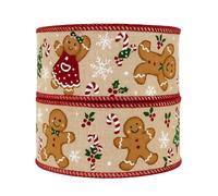 Ruban de Noël épais en toile de jute style bonbon en pain d'épices, idéal pour les accessoires de décoration de gâteaux, 2 m de ruban et idées de décoration pour emballage cadeau, nœuds (pain d'épices