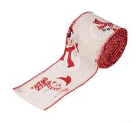 Ruban de Noël imprimé pour décoration de guirlandes de fleurs, couronnes et arbres, fabriqué avec du lin et du fil pour conserver sa forme vive tout au long des vacances (blanc)