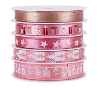 Ruban de Noël, ruban de satin, ruban décoratif pour Noël, bricolage, artisanat, nœud, décoration de gâteau, rose 25, 5 rouleaux