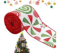 Ruban de Noël - Supproduction en Artisanat câblé, imprimé de Bonbons festifs | Rouleau de Toile de Jute Rustique, Ruban de décoration de Vacances, matériau d'emballage de Bricolage, Guirlande d'arbre