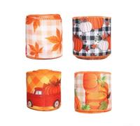 Ruban de récolte de Thanksgiving 5 m en tissu polyester nœud bricolage | Rétro DIY Emballage Festif Large Citrouille Feuille d'érable Imprimés Nœuds Automne Lieu Ornements Bande Décor 6,3 cm