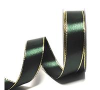 Ruban de satin 25 m x 25 mm avec bordure dorée Ruban de satin double Ruban cadeau Ruban de Noël [1371] (vert - doré)