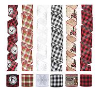 Ruban de Satin, 6 Rouleaux de Ruban de Noël à Bords métalliques, Ruban à Carreaux de Noël(F,5yard)