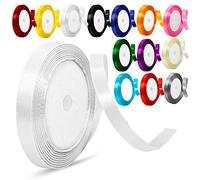 Ruban de satin de 10 mm de couleur unie pour travaux manuels, emballage cadeau, ballons, projet de couture, nœuds pour cheveux et décoration de gâteaux (10 mm, blanc)