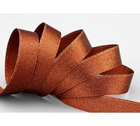 Ruban de satin double face - Sans fil - Doux et brillant - Ruban cadeau décoratif - 20 m x 15 mm - Avec lurex marron clair, terre cuite et doré